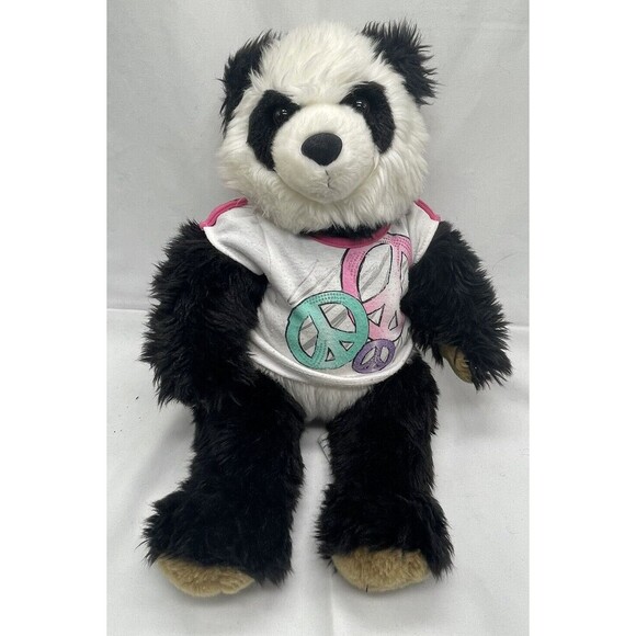 VTG Build A Bear Panda Bear With 3 Peace Sign Tee Shirt Plush Stuffed Animal Toy - Picture 1 of 14